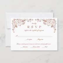 Florid Frame Wedding RSVP Card Faux Rose Gold