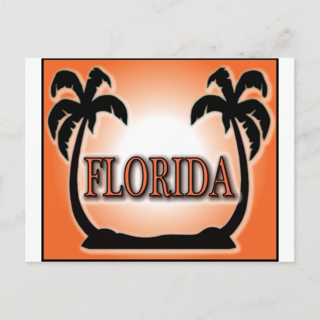 Florida Airbrushed Look Orange Sunset Palm Trees Postcard (Front)