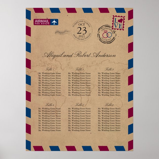 Florida Airmail Wedding Guest Seating Chart (Front)