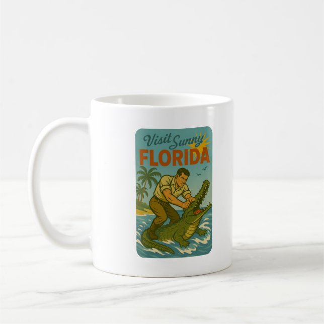 Florida Alligator Wrestling | Funny Retro Coastal Coffee Mug (Left)