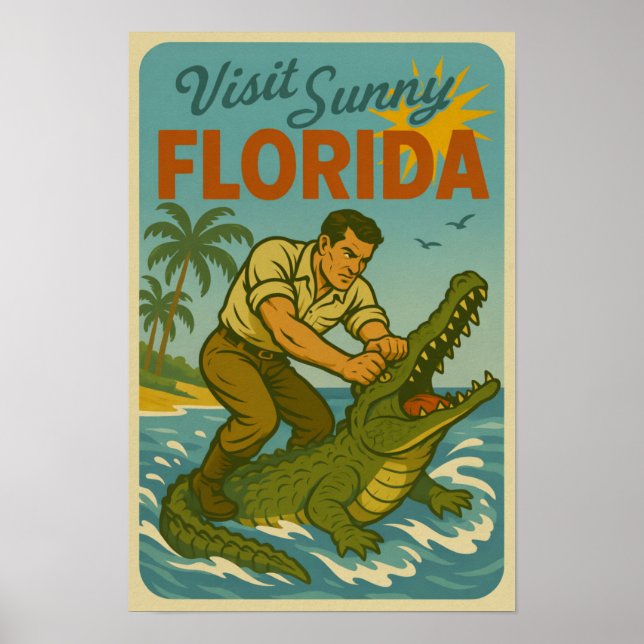Florida Alligator Wrestling | Funny Retro Coastal Poster (Front)