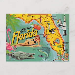 Florida Attraction Map Postcard