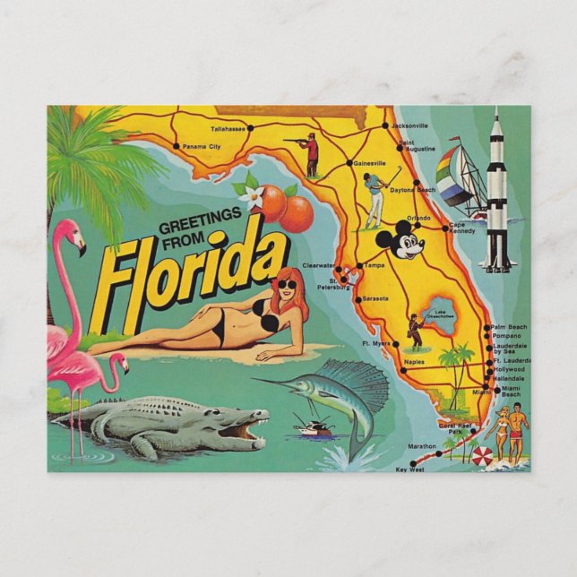Florida Attraction Map  Postcard (Front)