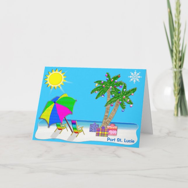 Florida Beach Christmas Cards with Your CITY (Front)