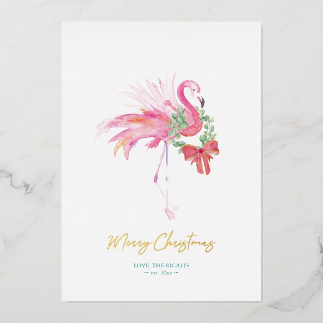 Florida Beach Christmas Watercolor Personalised Foil Holiday Card (Front)