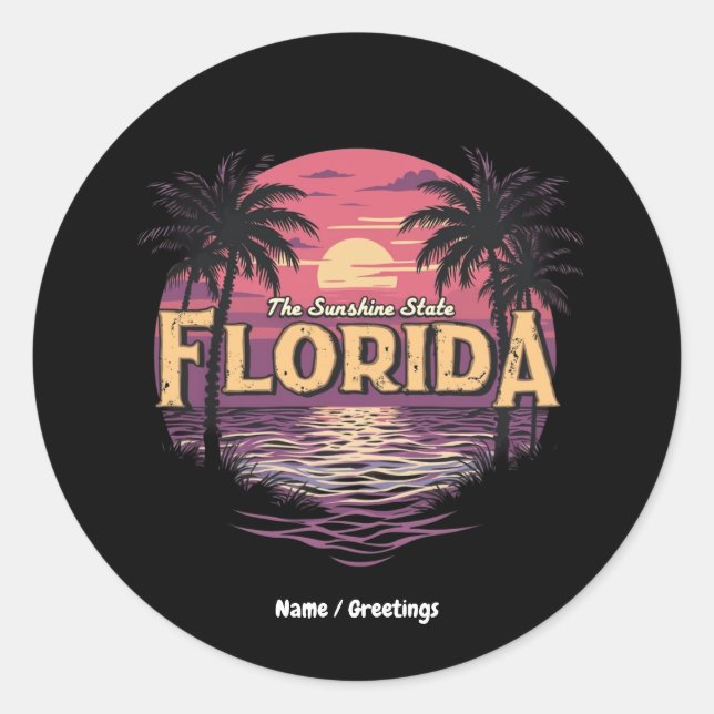 Florida Beach During Sunset Overlooking Ocean  Classic Round Sticker (Front)