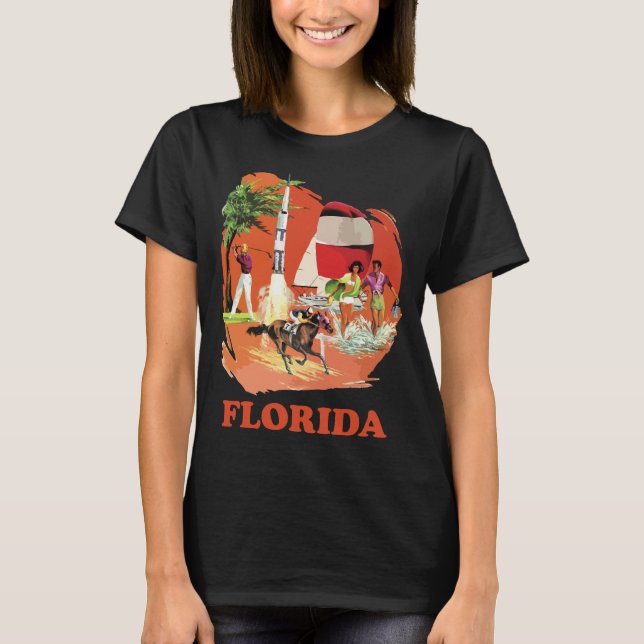 Florida Beach Rocket Retro Red Travel T-Shirt (Front)