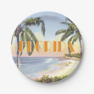 Florida Beach Scene vintage style Paper Plate