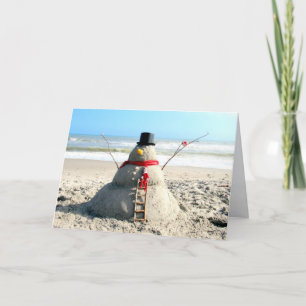 Florida Beach Snowman and the Elf - Greeting Card