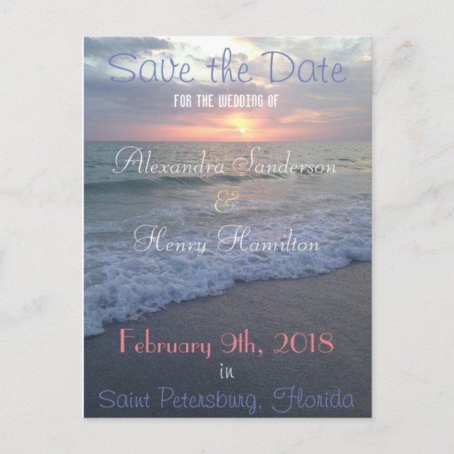 Florida Beach Sunset Save the Date Announcement Postcard (Front)