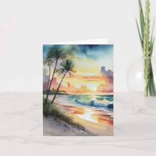 Florida Beach Sunset Watercolor Card