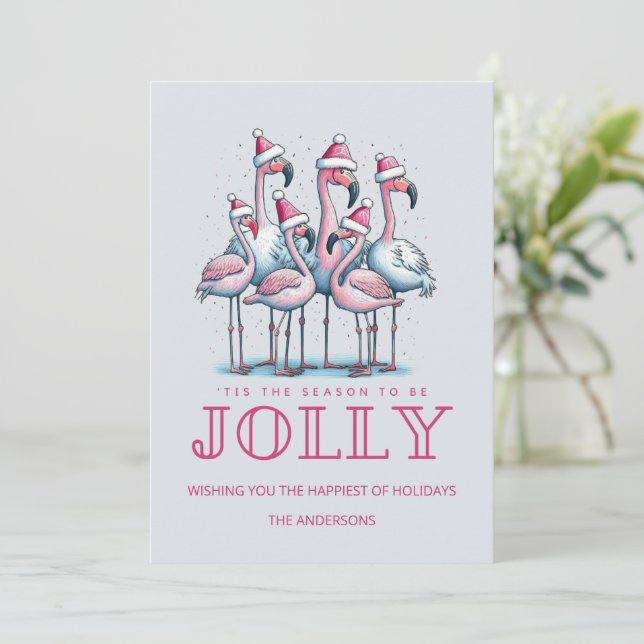 Florida Beach Tropical Flamingo Christmas Holiday  Card (Standing Front)