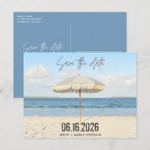 Florida Beach Umbrellw Wedding Save the Date Announcement Postcard