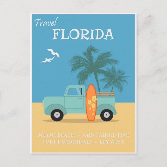 Florida Beach Vintage Travel Poster Postcard (Front)