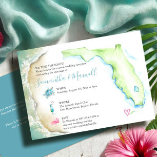 Florida Beach Wedding Reception Illustrated Invitation
