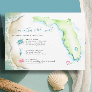 Florida Beach Wedding Watercolor Illustrated Invitation
