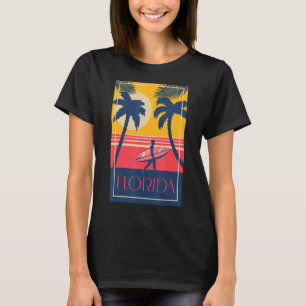 Florida Beach with Palm Trees and Surfer Retro Sun T-Shirt
