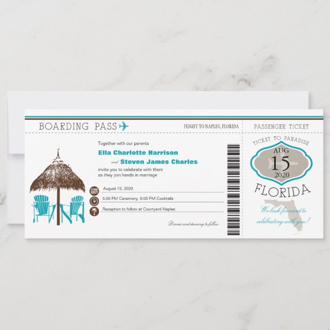 Florida Boarding Pass Wedding Invitation (Front)