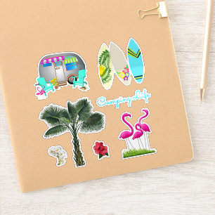 Florida Camping Tropical Shaped Scrapbook Stickers