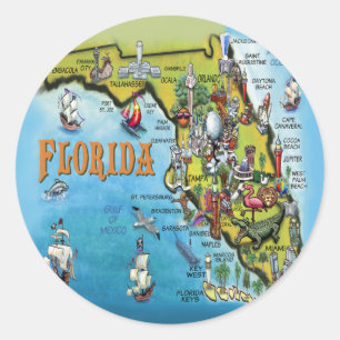 Florida Cartoon Map Classic Round Sticker