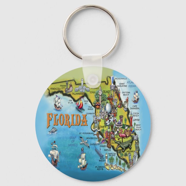 Florida Cartoon Map Key Ring (Front)