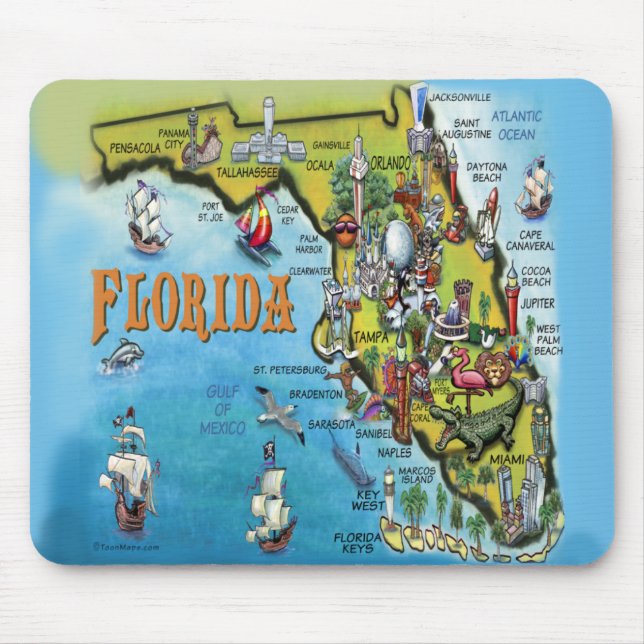 Florida Cartoon Map Mouse Mat (Front)