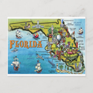 Florida Cartoon Map Postcard
