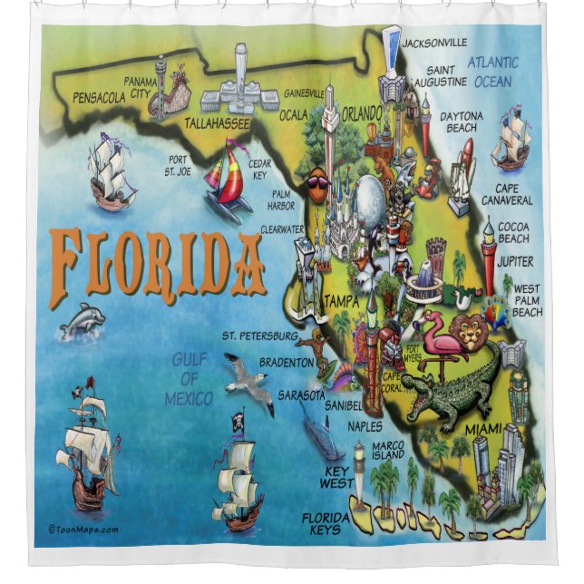 Florida Cartoon Map Shower Curtain (Front)