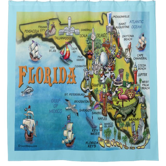 Florida Cartoon Map Shower Curtain (Front)