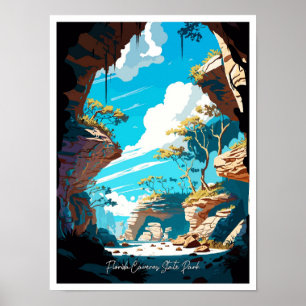 Florida Caverns Art Vintage Travel Illustration Poster