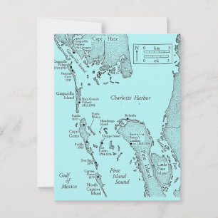  Florida Charlotte Harbour Vintage Map Postcard