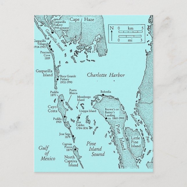  Florida Charlotte Harbour Vintage Map Postcard (Front)