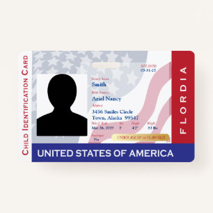 FLORIDA -  Child ID Card - USA Flag Background ID Badge