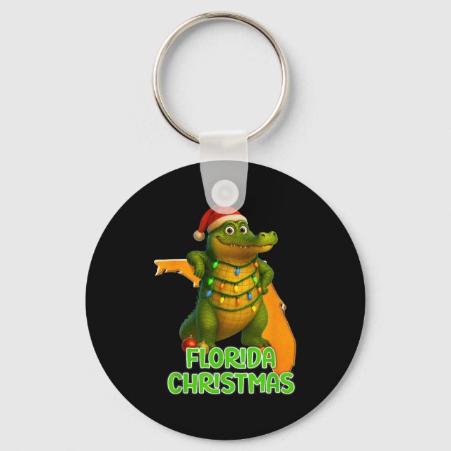 Florida Christmas Alligator Wearing Santa Hat Vaca Key Ring (Front)