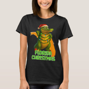 Florida Christmas Alligator Wearing Santa Hat Vaca T-Shirt