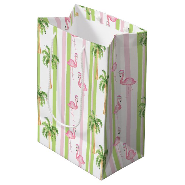 Florida Christmas Flamingo in Santa Hat Medium Gift Bag (Front Angled)