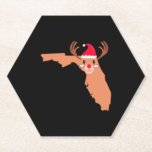 FLORIDA Christmas Hat Antler Red Nose Reindeer Paper Coaster (Front)