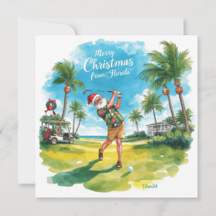Florida Christmas Santa golfing Holiday Card