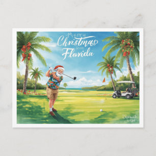Florida Christmas Santa golfing Holiday Postcard