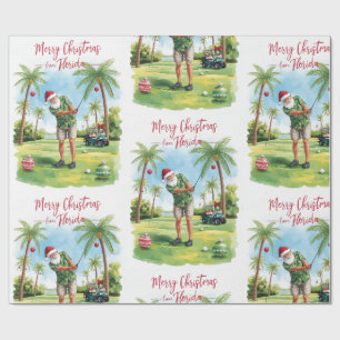 Florida Christmas Santa golfing Wrapping Paper