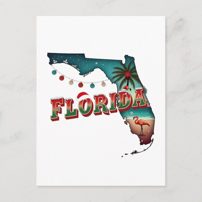 Florida Christmas State Map Illustration Holida Holiday Postcard (Front)