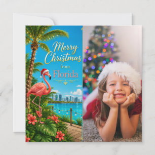 Florida Christmas themed with Tropical Flamingo Holiday Card