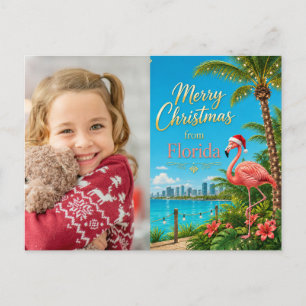 Florida Christmas themed with Tropical Flamingo Holiday Postcard