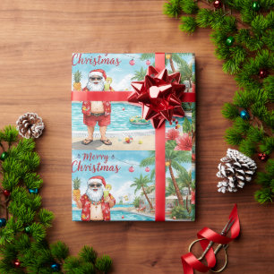 Florida Christmas Tropical Santa in the Pool Party Wrapping Paper
