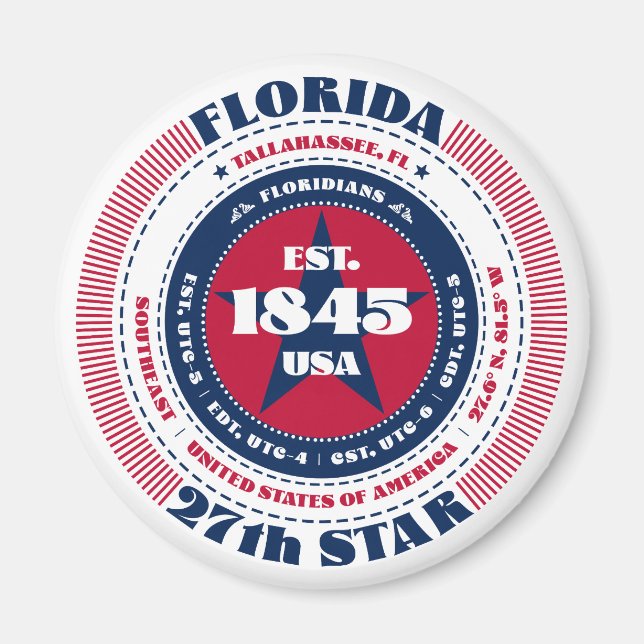 Florida Circle Typography Souvenir Magnet (Front)