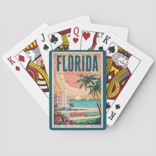 Florida Coast Cars Illustration Travel Art Vintage Playing Cards