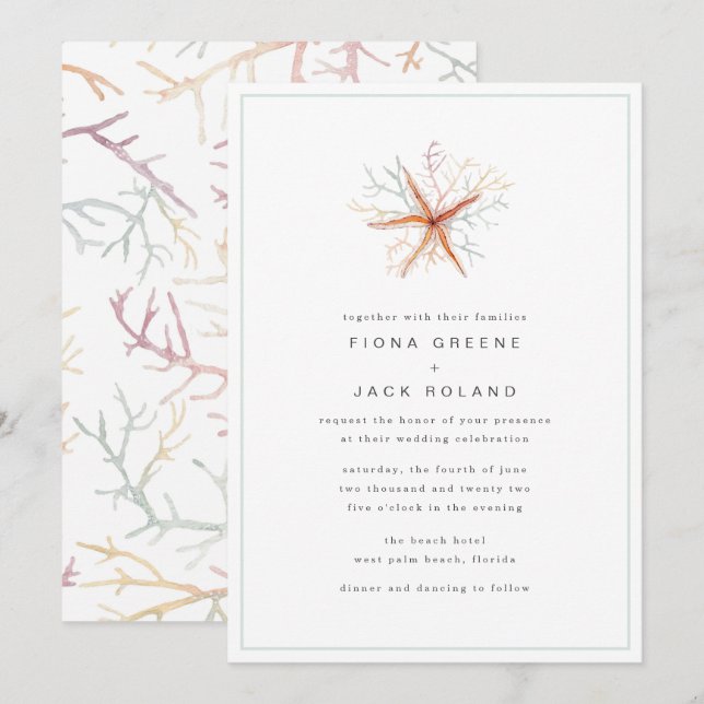 Florida Coastal Beach Watercolor Wedding Invitatio Invitation (Front/Back)