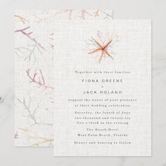 Florida Coastal Beach Watercolor Wedding Invitation (Front/Back)