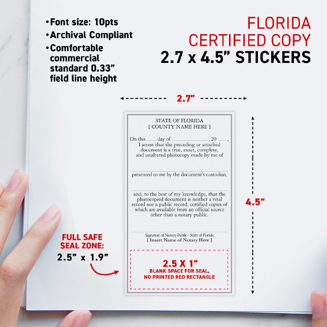 FLORIDA Compliant Notary Attested Certified Copy Rectangular Sticker (FLORIDA Compliant Notary Attested Certified Copy Rectangular Matte Stickers)