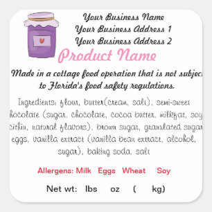 FLORIDA Cottage Food Law Sticker/Label bakers bill Square Sticker